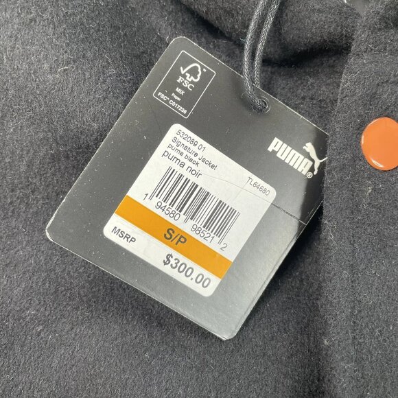 PUMA SIGNATURE Varsity P Patch Long JACKET Snap Button Wool Blend Coat Black - Picture 12 of 13